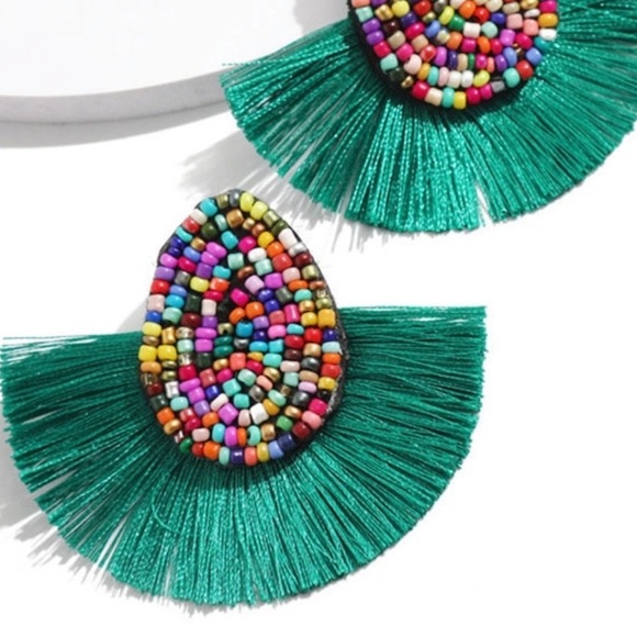 Bohemian Beaded Tassel Earrings - Picture 2 of 2